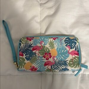 Vibrant Pink and Blue Tropical Clutch